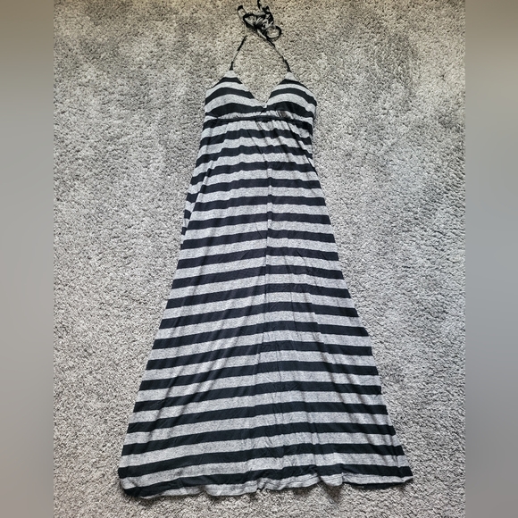 Striped Halter Maxi Dress in Black and Gray Size Small - Picture 5 of 5